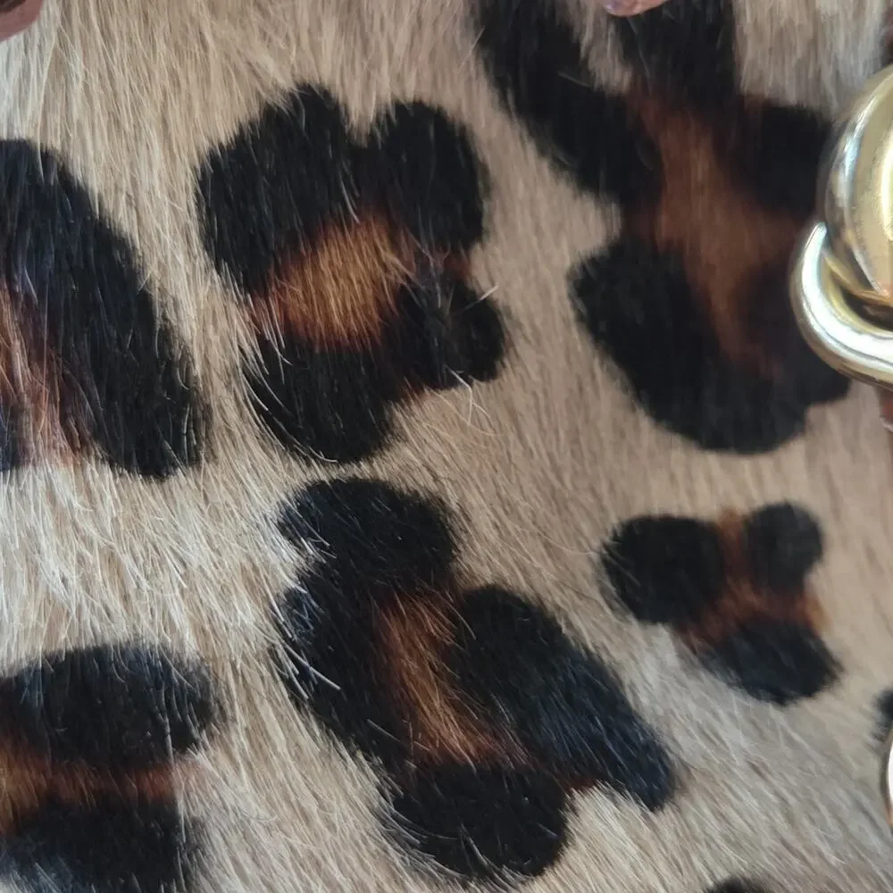 IACUCCI Italy Leather Leopard Haircalf Satchel Bag Brown Gold Hardware